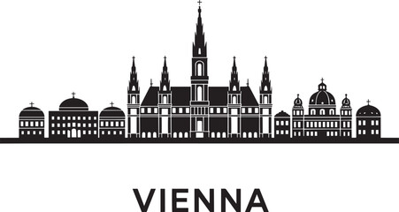 Fototapeta premium Vienna Austria Skyline Silhouette Vector Illustration with Cityscape Buildings and Landmarks