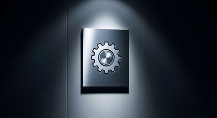 Gear Symbol Of Mechanical Perfection On Metal Plate Under Spotlight