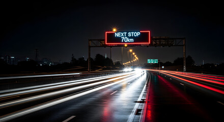 Highway At Night Featuring Dynamic Light Trails Next Stop Display Board