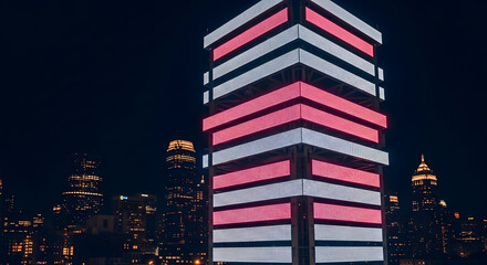Obraz premium Illuminated Modern Metropolis Architecture at Night With Geometric Displays