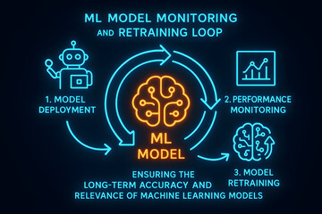 Machine Learning Model Lifecycle Infographic from Development to Retirement