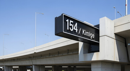 Obraz premium Highway Overpass Structure And Street Directional Road Sign Against Blue Skies