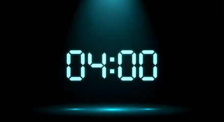 Glowing Digital Clock Displaying Exact Time With Teal Spotlight Effect