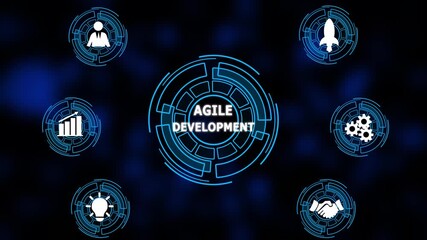 Business, Internet and network concept. AGILE DEVELOPMENT responsibility ethics goals company concept. a futuristic holographic advanced HUD circle platform ...	
