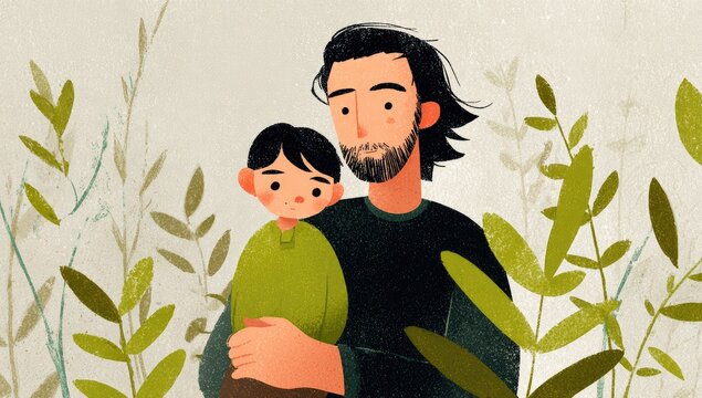 Father and son, heartwarming illustration
