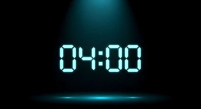 Glowing Digital Clock Displaying Exact Time With Teal Spotlight Effect