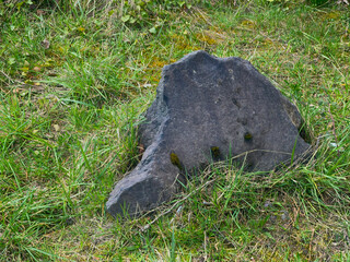 old stone in the grass