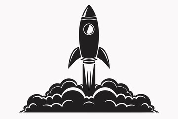 Silhouette of classic space rocket with fins