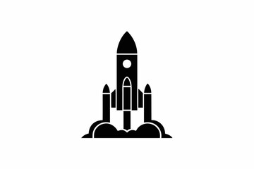 Silhouette of classic space rocket with fins