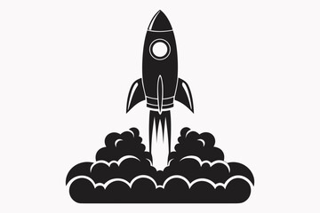 Silhouette of classic space rocket with fins