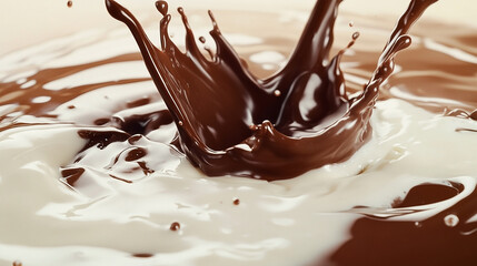 Chocolate and cream splash creating dynamic motion in a dessert scene