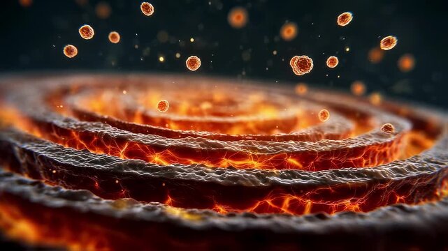 Animated sequence depicting fiery meninges layers swelling as cerebrospinal fluid becomes turbid with multiplying bacteria.