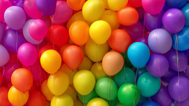 Playful and abstract balloon arrangement in rainbow hues &mdash; ideal for Pride Month visuals, party decor, or diversity-centered designs.

