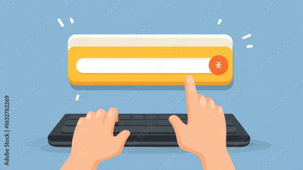 Poster user interacts with a search bar by typing while using a keyboard in a digital workspace