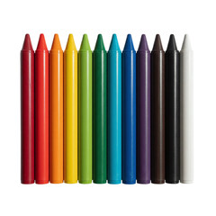 Row of colorful rainbow wax crayons