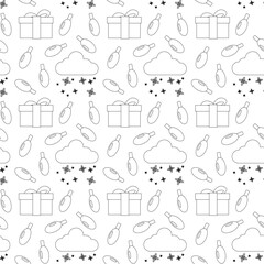 Clean seamless pattern in line art style with holiday elements. Perfect for cards, wrapping, invitations, packaging, and seasonal decor.