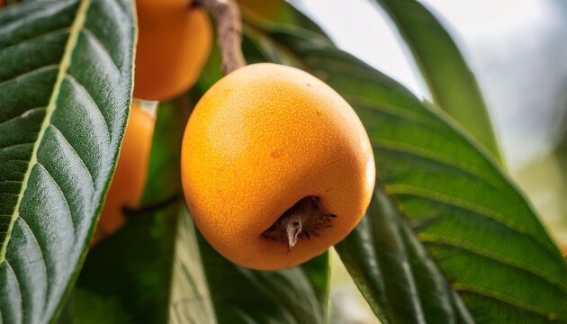 nispero fruit ripening on the tree also known as medlar or japanese loquat