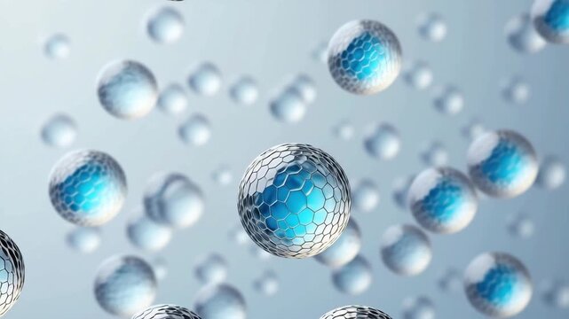 Exosomes structure, nanotechnology spheres, cellular delivery system, molecular transport, futuristic biotech, cosmetic innovation, scientific visualization, skin regeneration, 3D particles, medical b