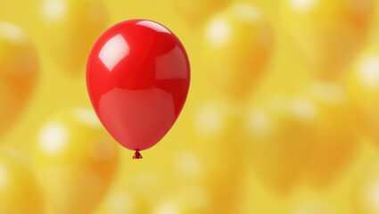 Single red balloon on yellow background