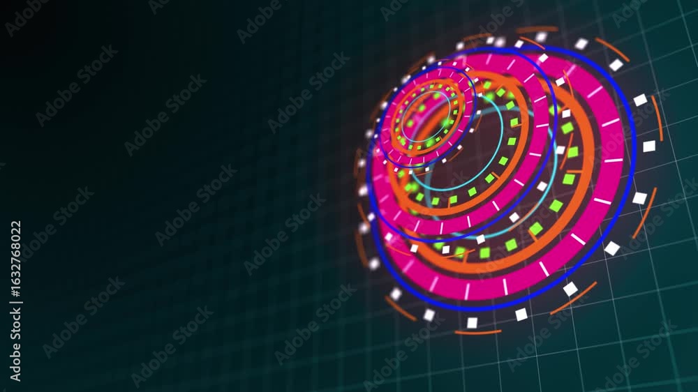 Poster Futuristic HUD Display with Dynamic Rings and Grid Background.