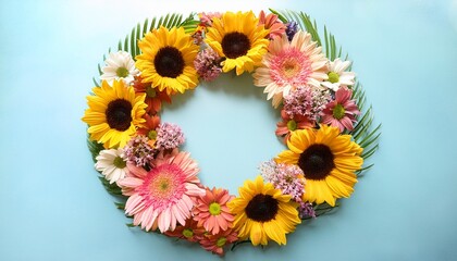 vibrant summer floral wreath a colorful wreath of sunflowers lilies and gerbera daisies symbolizes summer joy celebration new beginnings and abundance perfect for spring and summer designs