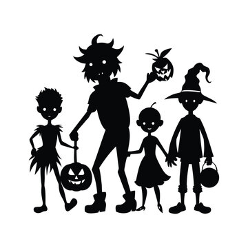 halloween silhouettes: kids trick or treating clip art preview