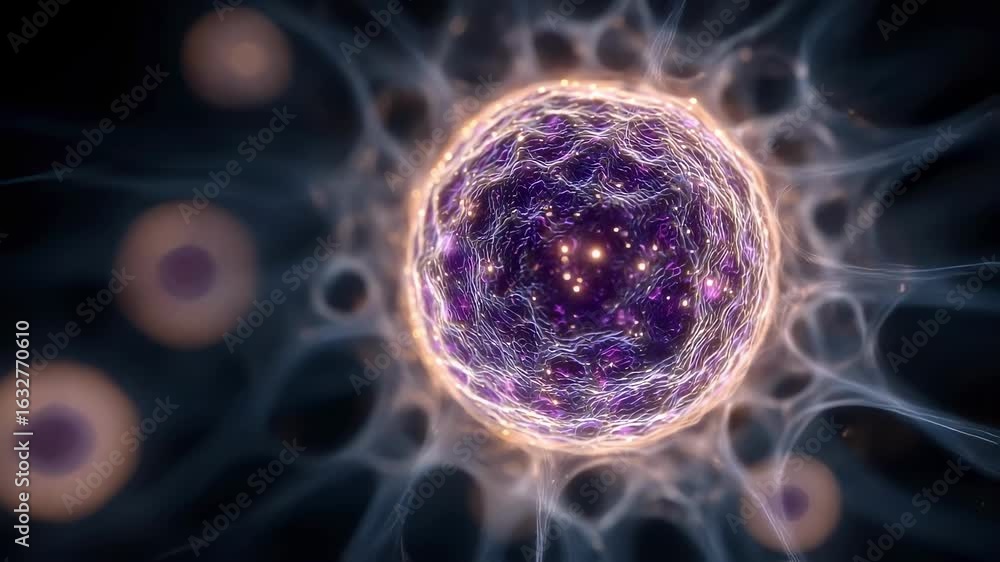 Poster closeup cgi of invisible hormonal energy pulses spreading from a neoplasm causing complex interactio