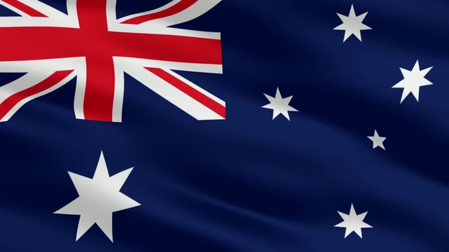The flag of Australia sways in rhythmic waves, framed by an elite backdrop designed for a unique cinematic style