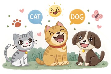 Naklejka premium cartoon illustration of cat dog mouse cute animals vector design for children