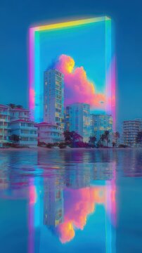 Echoes of a dreamscape enveloping urban decay with fluid narratives and shimmering reflections in a cosmic twilight