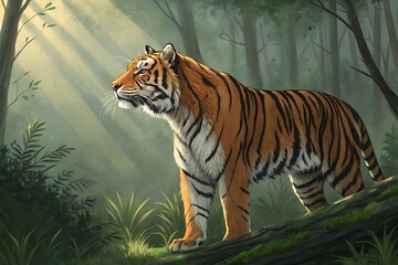 Obraz premium Tiger in the jungle forest woods with stripes big cat wildlife predator