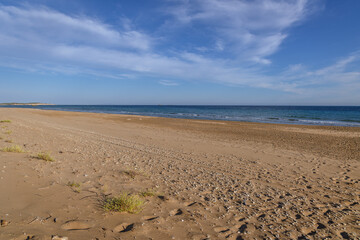 Obraz premium Halikounas beach between Korission Lake and Ionian Sea shore, Corfu Island, Greece