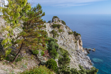 Fototapeta premium Rocks seen from hilltop in Palaiokastritsa village, Corfu Island, Greece