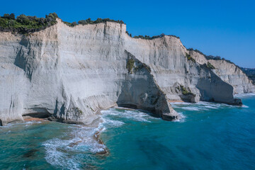 Drone photo of Cape Drastis at the northwest tip of Greek Island of Corfu