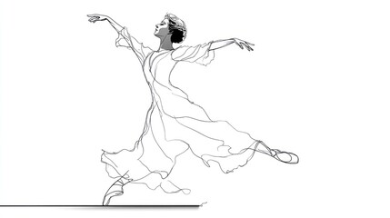 Graceful dancer in ethereal motion across a minimalist stage during a serene evening performance