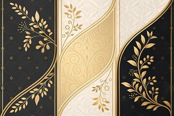 Seamless floral gold vintage damask pattern with an ornate flower leaf design