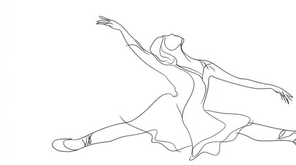 Fototapeta premium Elegance embodied in a silhouette of a ballerina gracefully balancing in arabesque pose against a minimalistic backdrop