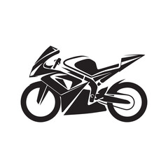 Sport Motorcycle Silhouette – Black and White Racing Bike Vector, Modern Motorbike Icon Design on White Background