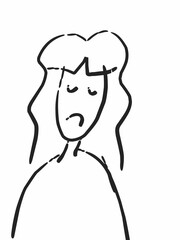 A simple hand-drawn sketch of a person with a sad expression. Minimalist line art illustration conveying melancholy and despair.