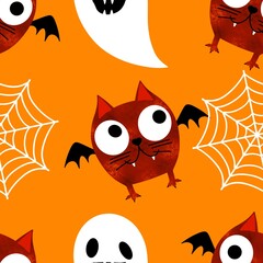 Halloween animals seamless cats pattern for wrapping paper and fabrics and linens and kids clothes print