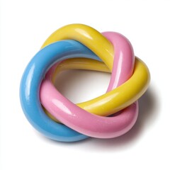 Colorful knotted ring baby toy on white background