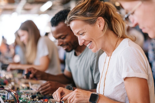 Community members engage in creative repairs at local repair cafe event