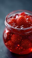 Homemade strawberry jam bursting with flavor in a jar, showcasing vibrant berries preserved in sweet syrup