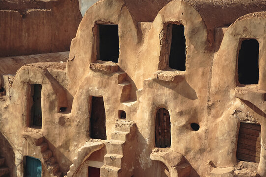 Ghorfas of Medenine. old granaries in historic fortified village called Ksar, Medenine city, Tunisia