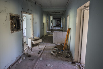 Corridor of Hospital MsCh-126 in Pripyat ghost city in Chernobyl Exclusion Zone