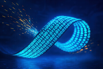 A Futuristic Visualization of Binary Data Flow, Representing the Essence of Digital Transformation and the Power of Information Technology in a Connected World