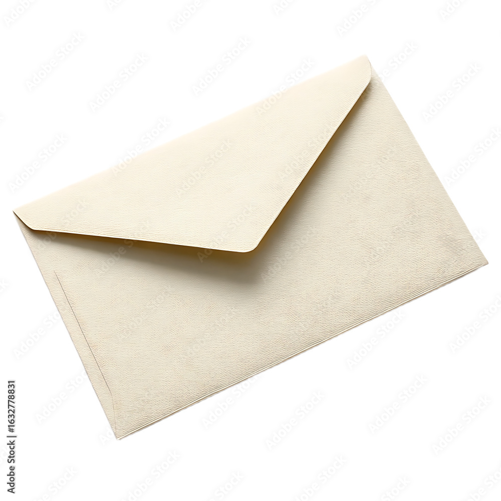 Poster close up of a single cream colored envelope with a pointed flap against a black background studio sh