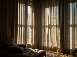 Fototapeta premium bedroom with window and curtains