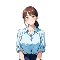 Anime girl in blue shirt and skirt illustration ai generated image stock photo art