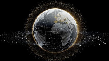Digital representation of Earth with orbiting particles